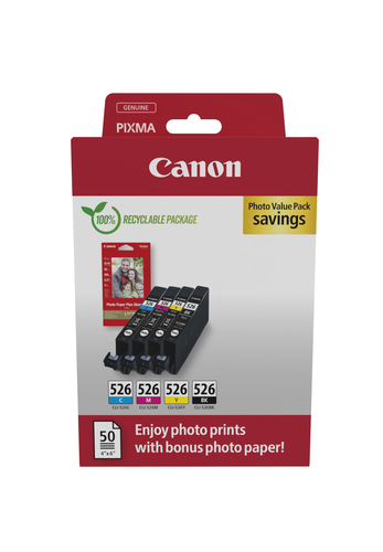 Canon Cli-526 Inkjet Cartridge Photo Value Pack Cmyk 4540B019 - image 1