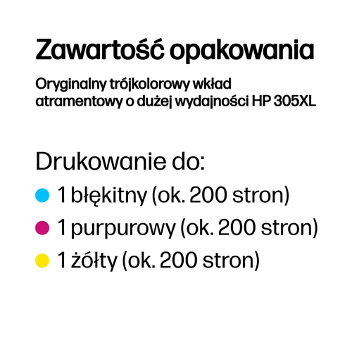 Oryginalny trójkolorowy wkład atramentowy o dużej wydajności HP 305XL 3YM63AE