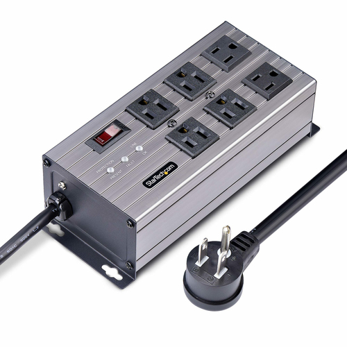 6-OUTLET INDUSTRIAL POWER STRIP 125V/15A, EMI/RFI ISOLATION, SURGE PROTECTION, M