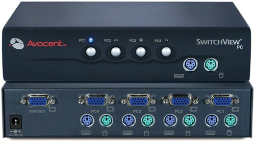 Vertiv SwitchView PC 4-port KVM Switch, includes two 6’ color-coded cables