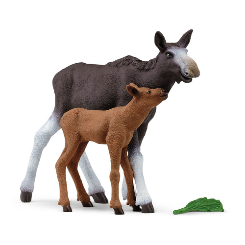 Schleich Wild Life Elchkuh mit Kalb speelfiguur, afbeelding 2