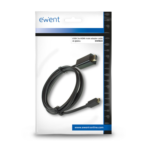 Ewent EW9824 adaptador de cable de vídeo 2 m USB Tipo C HDMI tipo A (Estándar) Negro