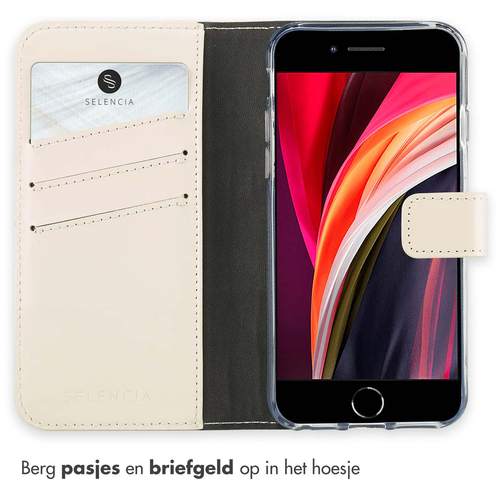 Selencia Echt Lederen Bookcase iPhone SE (2022 / 2020) / 8 / 7 / 6(s) - Greige, afbeelding 3