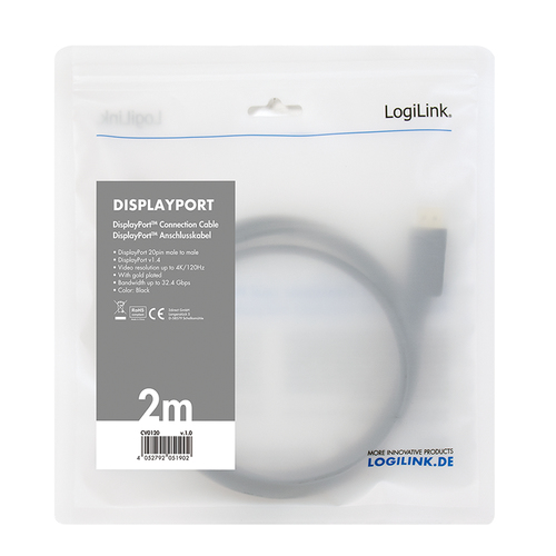 LogiLink CV0120 DisplayPort kabel 2 m Zwart, afbeelding 5