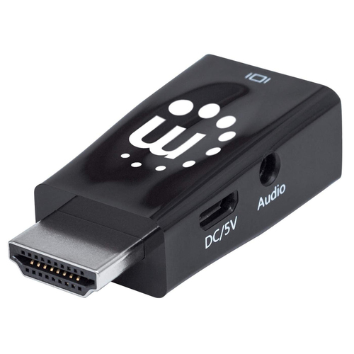 Product image: Manhattan HDMI to VGA Converter with Audio, 1080p, Male to Female, Optional Micro-USB Power Input, Black, Three-Year Warranty, Similar Function to HD2VGAA2