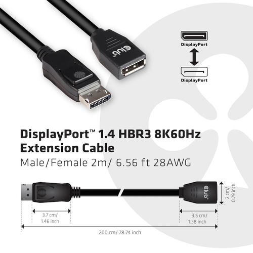 Club 3D DisplayPort 1.4 HBR3 Extension Cable 8K60Hz M/F verlengkabel, afbeelding 3
