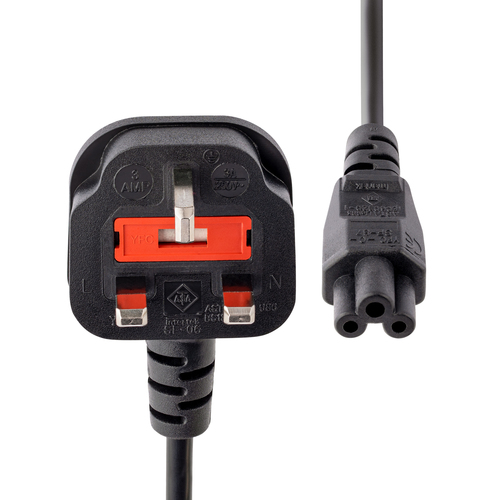 StarTech.com 3ft (1m) UK Laptop Power Cable, BS 1363 to C5 Clover Leaf, 2.5A 250V, 18AWG, Notebook/Laptop Replacement Cord, Printer Cable, UK Laptop Charger Cord, BS 1363 to IEC60320 C5 - Power Brick Cord Strømkabel 1m Sort – billede 2