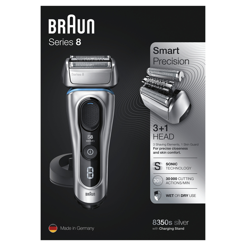 Braun Series 8 8350s Next Generation Electric Shaver, Charging Stand, Fabric Case, Silver – image 5