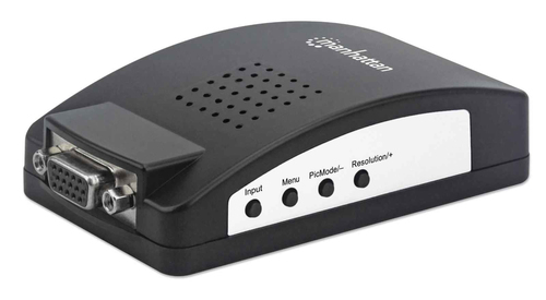 Manhattan MH PC TV Converter, HD15-female/RCA-female and S-Video-female and HD15-female, Silver, Retail Box