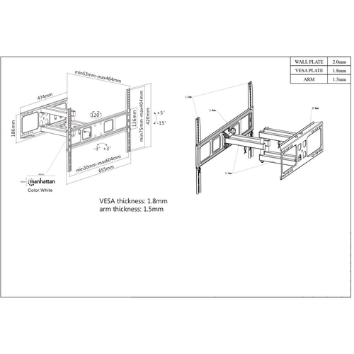 Manhattan Soporte Universal de Pared para TV, con Movimiento Completo, Básico imagen 5