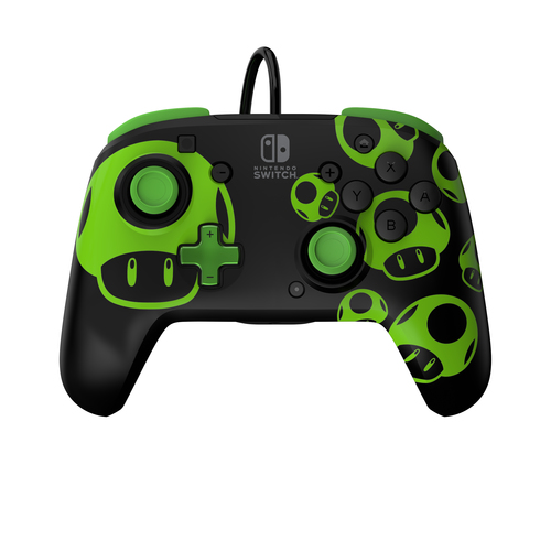 PDP REMATCH: 1-Up Glow in the Dark Черный, Зеленый USB Геймпад Аналоговый/цифровой Nintendo Switch, Nintendo Switch OLED