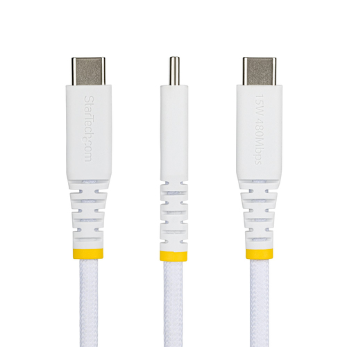 StarTech.com Cable Cargador USB-A a USB-C de 3m - 15W 3A - Cable USB a Tipo C de Carga Rápida Trenzado de Nailon - Recubrimiento de TPE - Blanco