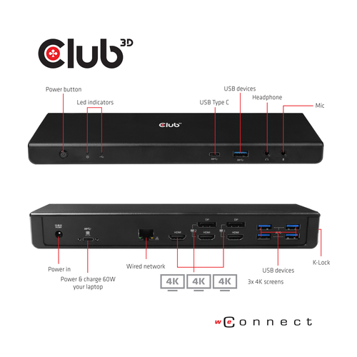 Club 3D USB C 3.2 Gen1 Universal Triple 4K Charging Dock dockingstation, afbeelding 7