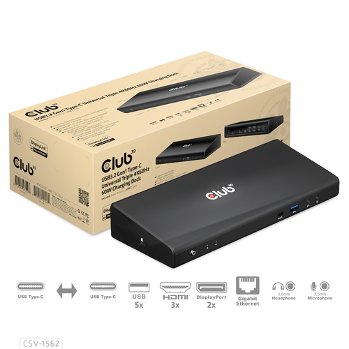 Club 3D USB C 3.2 Gen1 Universal Triple 4K Charging Dock dockingstation, afbeelding 6