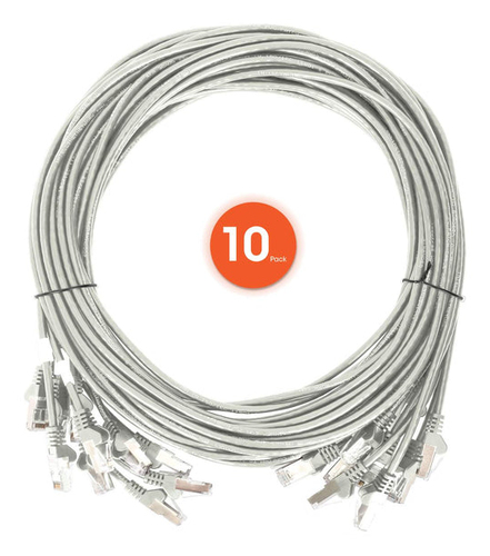 CAT6 U/UTP SLIM NETWORK PATCH CABLE, 3 FT., GRAY, 10-PACK