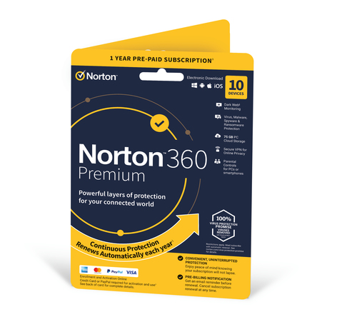 NortonLifeLock Norton 360 Premium | 10 Devices | 1 Year Subscription with Automatic Renewal | Includes Secure VPN and Pass