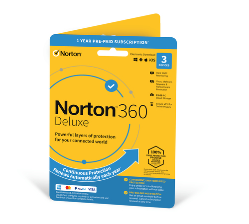 NortonLifeLock Norton 360 Deluxe | 3 Devices | 1 Year Subscription with Automatic Renewal | Secure VPN | PCs, Mac, Smartph