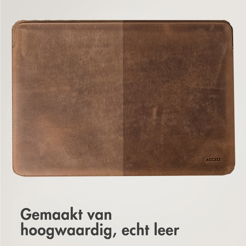 Accezz Leather hoes voor MacBook 15 inch Laptop sleeve Bruin, afbeelding 3