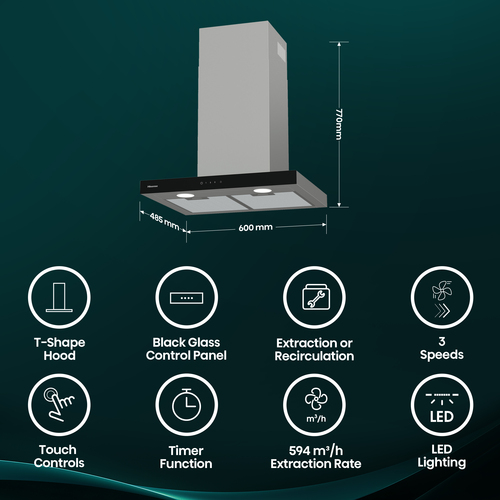 Hisense CH6T14BXBUK Chimney Cooker Hood - Stainless Steel - image 3