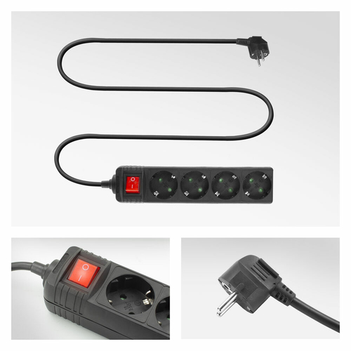 ACT Connectivity Stekkerdoos met lichtgevende schakelaar, 4 sockets, 2 m, zwart, afbeelding 3