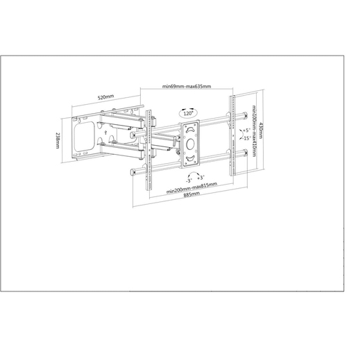 Manhattan Soporte de pared (Articulado) para TV/monitores, pantallas 37"–75", Compatibilidad VESA: de 200x200 a 800x400 mm (verifique las dimensiones de los cuatro orificios de montaje traseros), carga máxima 75 kg, negro imagen 5