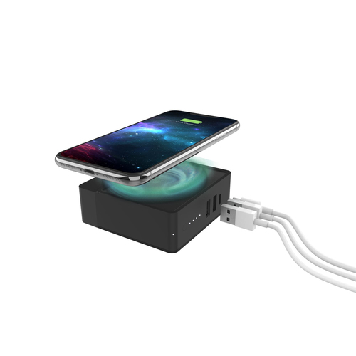 mophie powerstation hub - Cargador inalámbrico - 6000 mAh - 3 conectores de salida 2 x USB 24 pin USB-C - negro - Norteamérica - 401102474