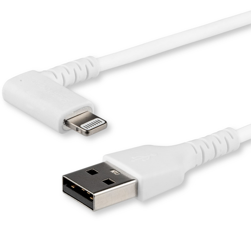 CABLE ACODADO USB A LIGHTNING  PARA IPHONE DE 2M - MFI - BLANCO - RUSBLTMM2MWR