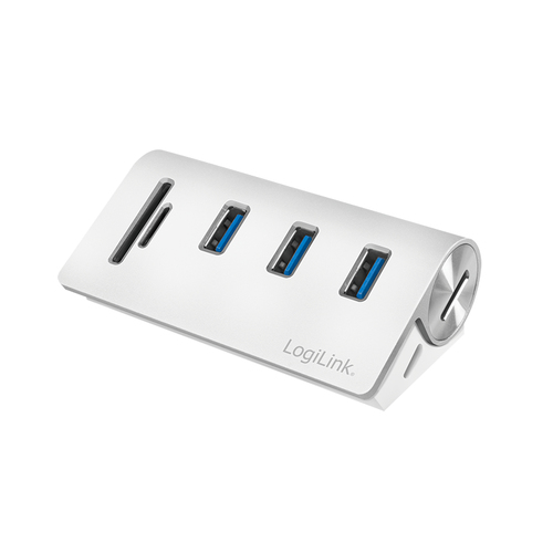 LogiLink USB HUB 3.0, 3-Port, met kaartnleser, ALU, zilver, afbeelding 2