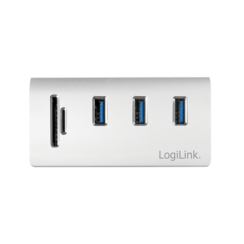 LogiLink USB HUB 3.0, 3-Port, met kaartnleser, ALU, zilver, afbeelding 3