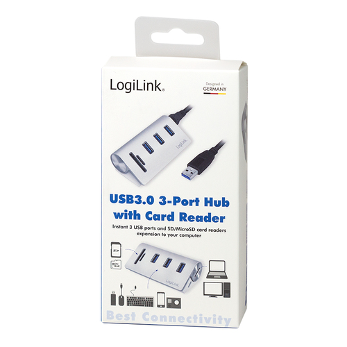 LogiLink USB HUB 3.0, 3-Port, met kaartnleser, ALU, zilver, afbeelding 8