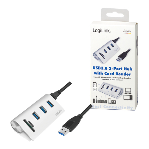 LogiLink USB HUB 3.0, 3-Port, met kaartnleser, ALU, zilver, afbeelding 9