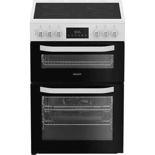 Hotpoint HDE6VDW 60cm Double Oven Electric Cooker in White Ceramic Hob - image 1
