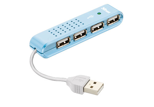 Trust 17014/KIT interface hub 480 Mbit/s Blue