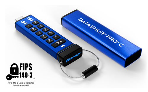 THE DATASHUR PRO+C IS WORLDS FIRST FIPS 140-3 LEVEL 3 ENCRYPTED FLASH DRIVE. TOP