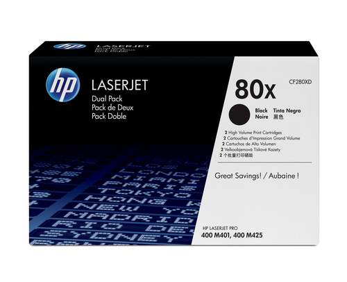 TONER HP 80X NEGRO DUAL PACK CF280XD - Código: CF280XD | Compra en Guadalajara