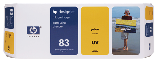 HP 83 UV - 680 ml - amarillo - original - DesignJet - cartucho de tinta - para DesignJet 5000 5000ps 5000ps uv 5000uv 5500 5500 uv 5500mfp 5500ps 5500ps uv - C4943A