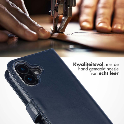 Selencia Echt Lederen Bookcase iPhone 16 - Blauw, afbeelding 2