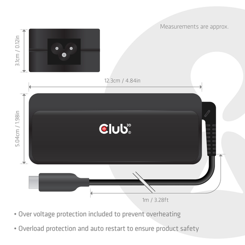 Club 3D USB-C Laptop Charger 140W, 1 meter oplader, afbeelding 3
