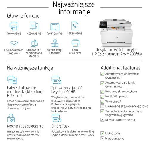 Drukarka wielofunkcyjna laserowa HP LaserJet Pro M283fdw | WI-FI Dupleks Color USB LAN