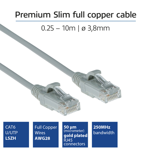 ACT Connectivity LSZH U/UTP CAT6 datacenter slimline patchkabel snagless met RJ45 connectoren, afbeelding 2