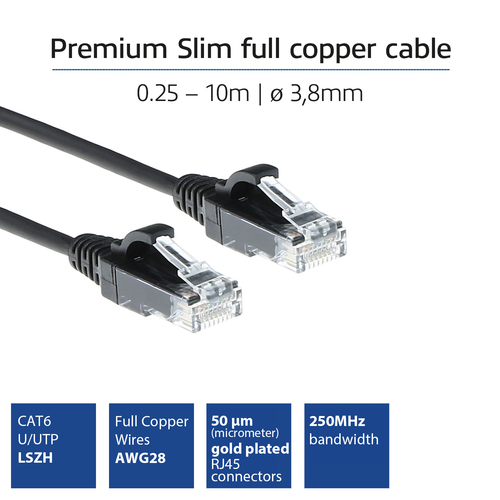 ACT Connectivity LSZH U/UTP CAT6 datacenter slimline patchkabel snagless met RJ45 connectoren, afbeelding 2
