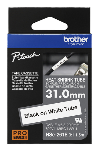 Brother Hse Heat Shrink Tube Tape 31mm x 1.5m Black on White HSE261E - image 2