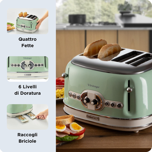 Ariete 4 Slice Toaster, Defrost & Reheat in Green Green - image 3