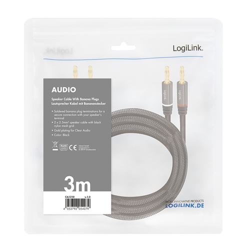 LogiLink luidspreker kabel, 2x2.50 mm2 + Bananenstecker 3m, afbeelding 4