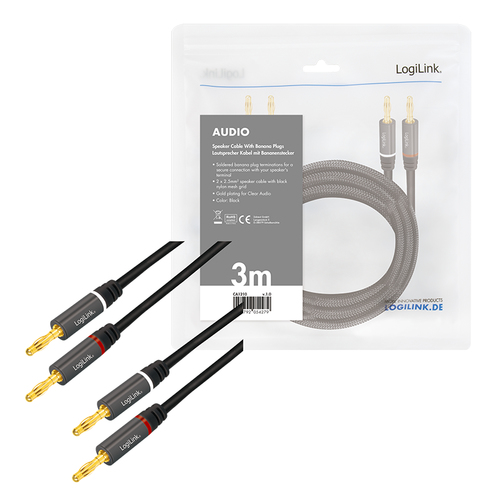 LogiLink luidspreker kabel, 2x2.50 mm2 + Bananenstecker 3m, afbeelding 5