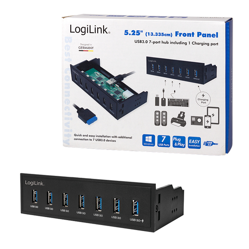 LogiLink USB HUB 3.0, 7-Port, 5,25" intern + Schnelladeport, afbeelding 6