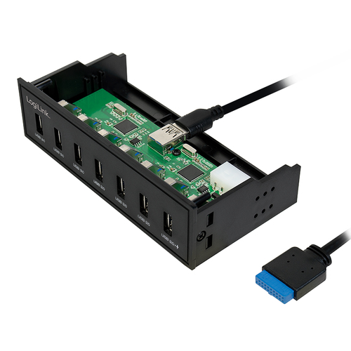 LogiLink USB HUB 3.0, 7-Port, 5,25" intern + Schnelladeport, afbeelding 3