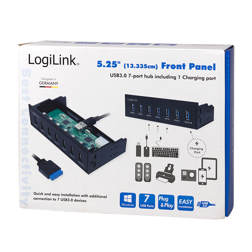 LogiLink USB HUB 3.0, 7-Port, 5,25" intern + Schnelladeport, afbeelding 5