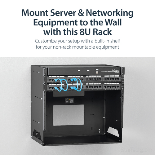 StarTech.com 2-Post 8U Open Frame Wall Mount Network Rack with Built-in Shelf, Wall Mount Data Rack with Adjustable Depth for AV / Computer / IT Equipment, Smal – image 9