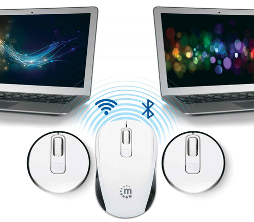 Manhattan Dual-Mode Mouse, Bluetooth 4.0 and 2.4 GHz Wireless, 800/1200/1600 dpi, Three Buttons With Scroll Wheel, Black &